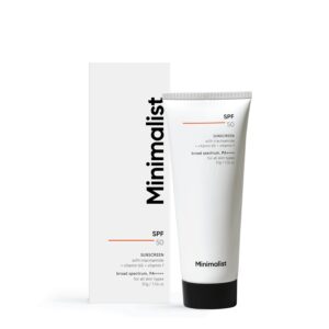 minimalist sunscreen spf 50 pa+++ with niacinamide & multi vitamins | clinically tested in us (in vivo) | lightweight with multi vitamins | no white cast | broad spectrum | face sunscreen for men & women | 50gm