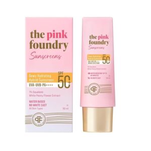 the pink foundry dewy hydrating hybrid sunscreen spf 50+ | uva uvb pa++++ | 1% squalane & white peony flower extract | all skin types | 50 ml